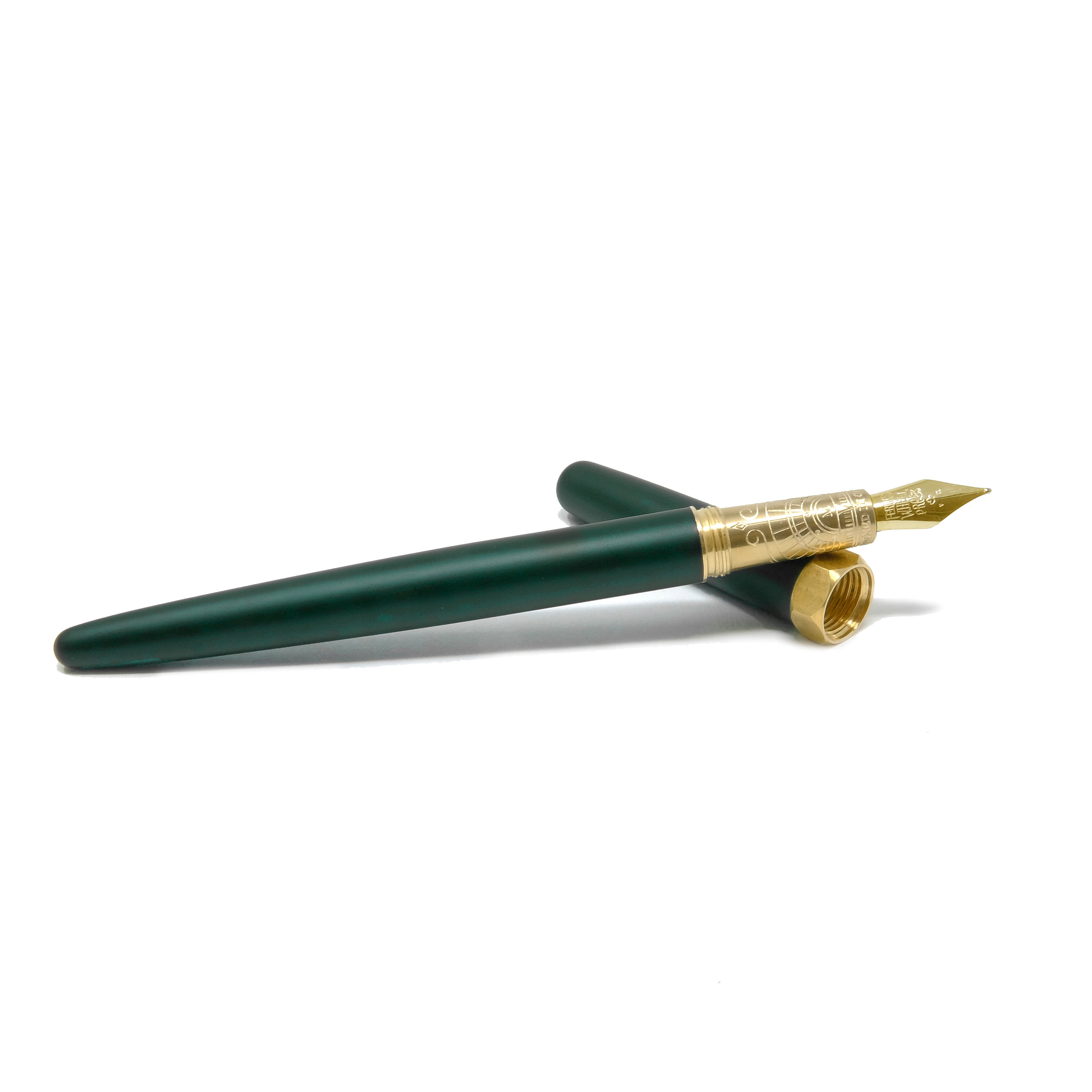 The Brush Fountain Pen Satin | Gold Plated Nib- Lord Evergreen
