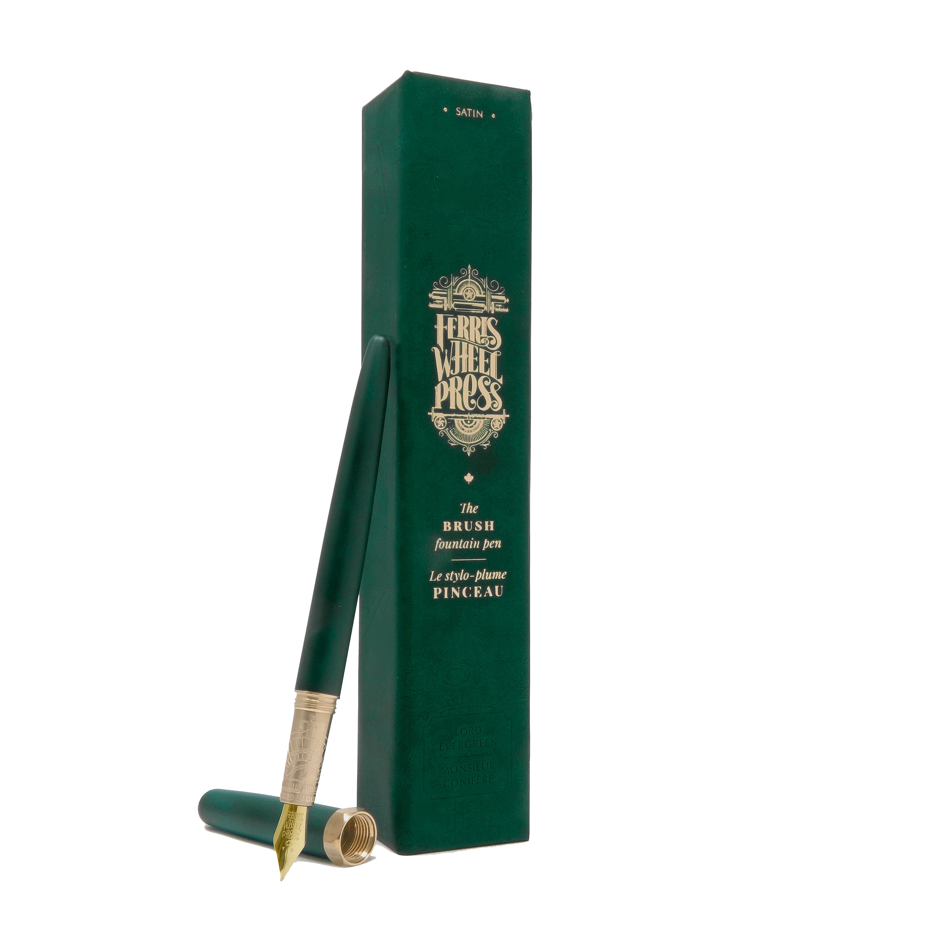 The Brush Fountain Pen Satin | Gold Plated Nib- Lord Evergreen